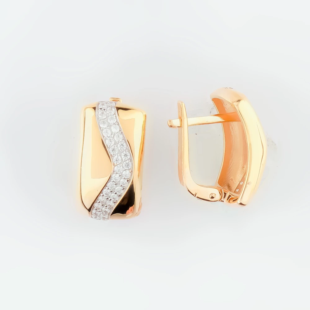 Серьги с фианитом из красного золота 585 пробы