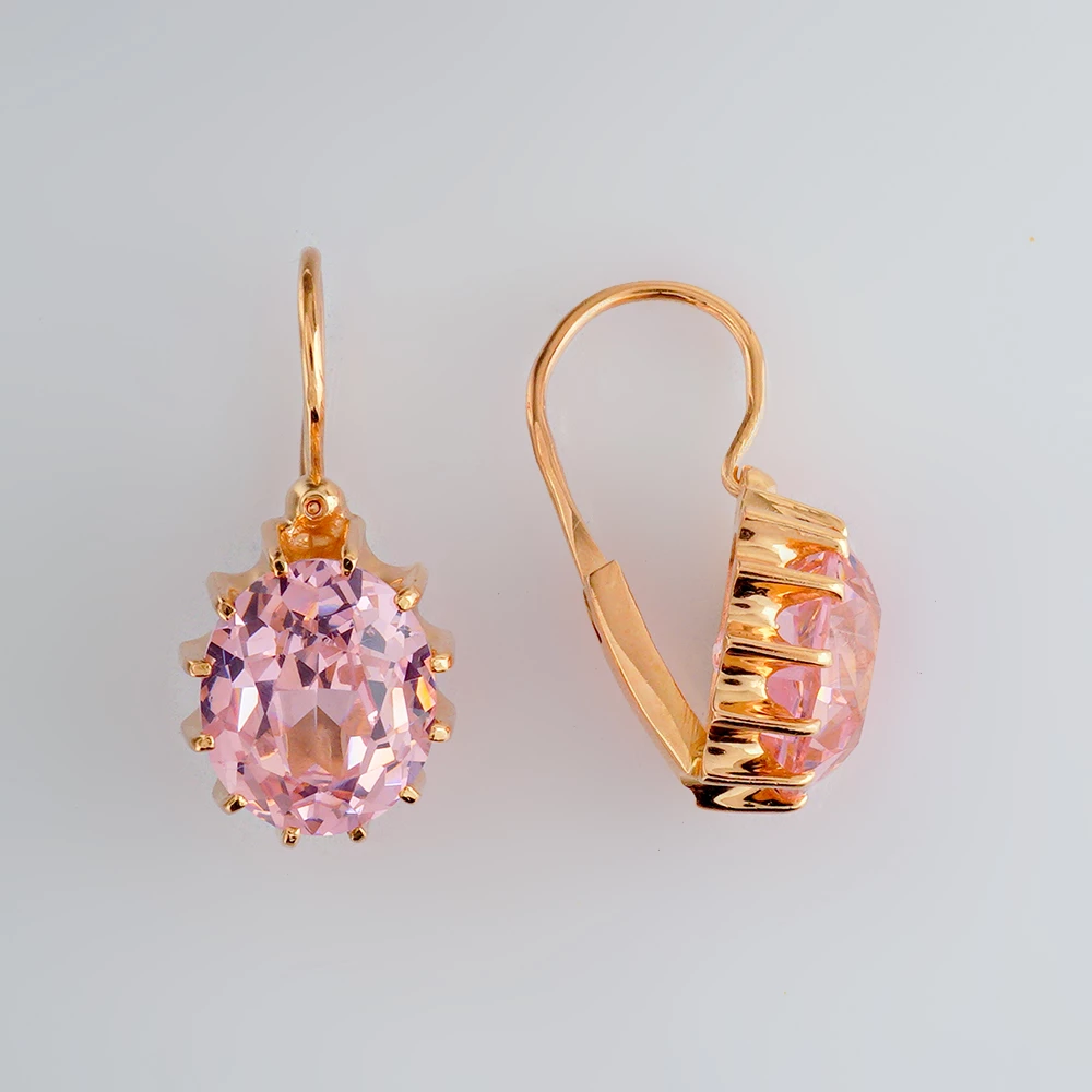 Серьги с фианитом из красного золота 583 пробы