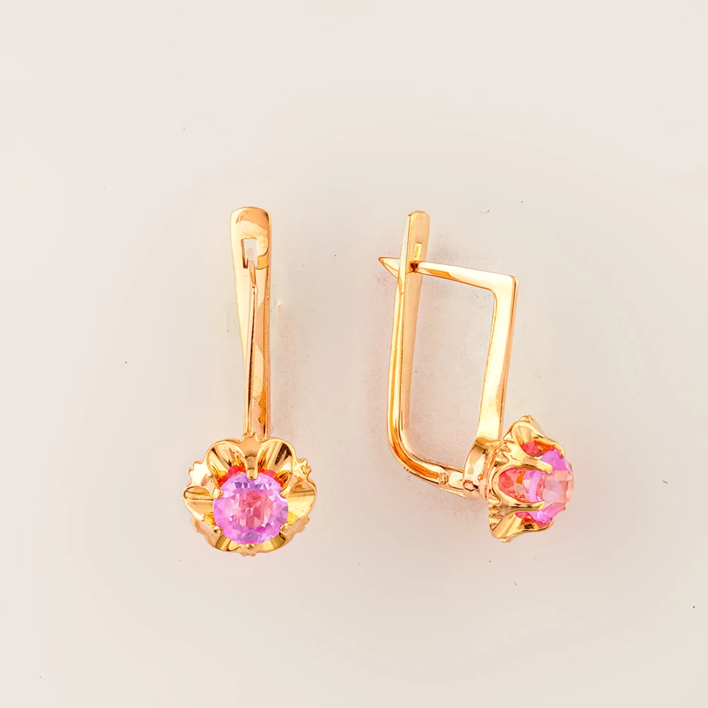 Серьги с фианитом из красного золота 583 пробы