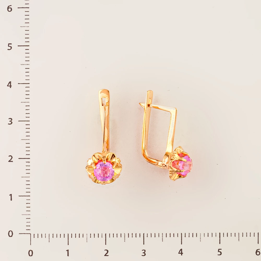 Серьги с фианитом из красного золота 583 пробы