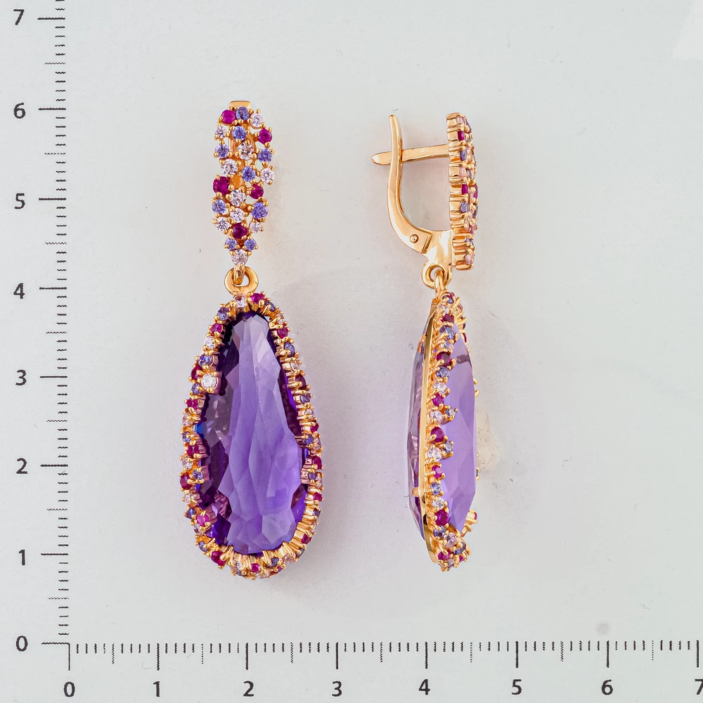 Серьги с аметистом из красного золота 585 пробы