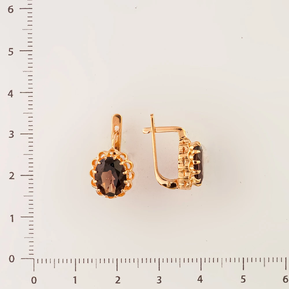 Серьги с раух-топазом из красного золота 585 пробы