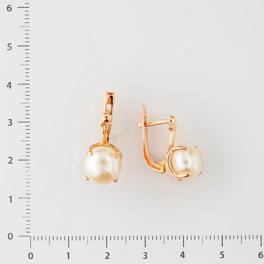 Серьги с культивированным жемчугом из красного золота 585 пробы