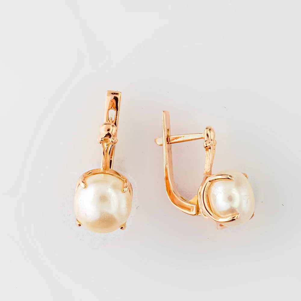 Серьги с культивированным жемчугом из красного золота 585 пробы