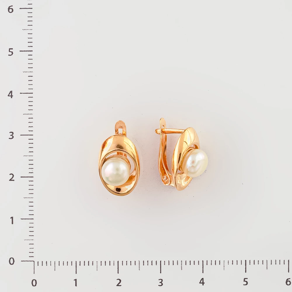 Серьги с культивированным жемчугом из красного золота 585 пробы