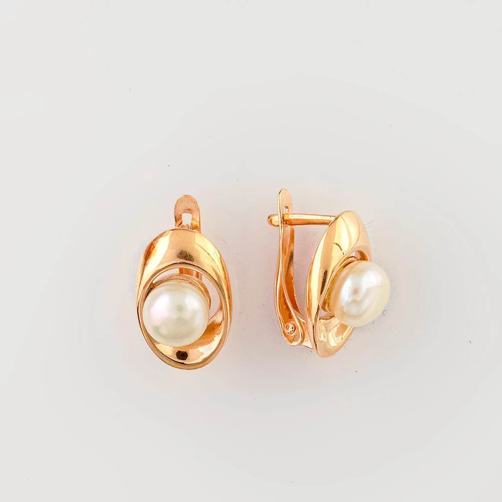 Серьги с культивированным жемчугом из красного золота 585 пробы
