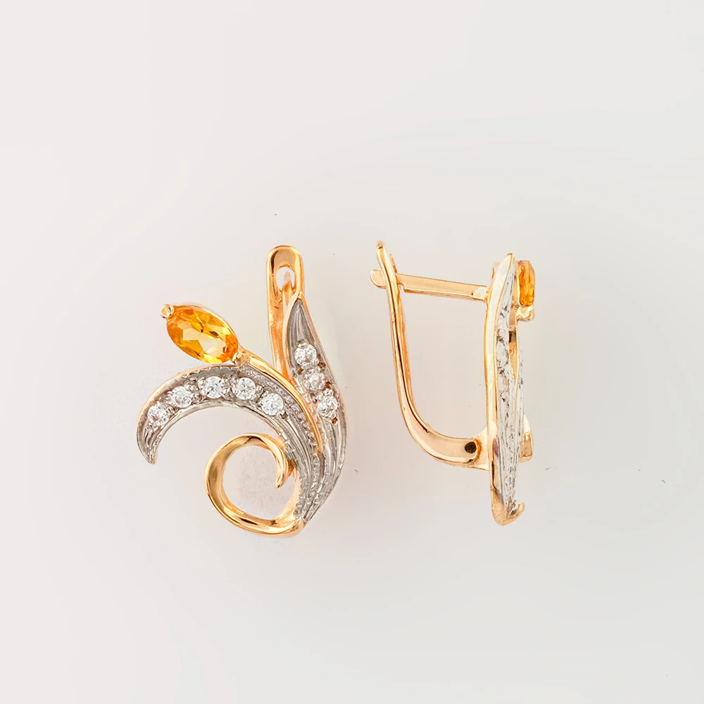 Серьги с цитрином из красного золота 585 пробы