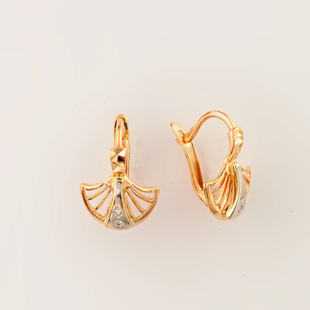 Серьги с фианитом из красного золота 585 пробы