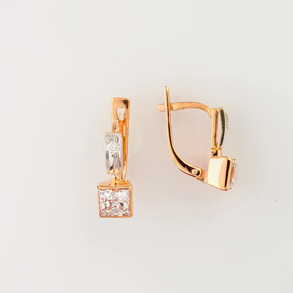 Серьги с фианитом из красного золота 585 пробы