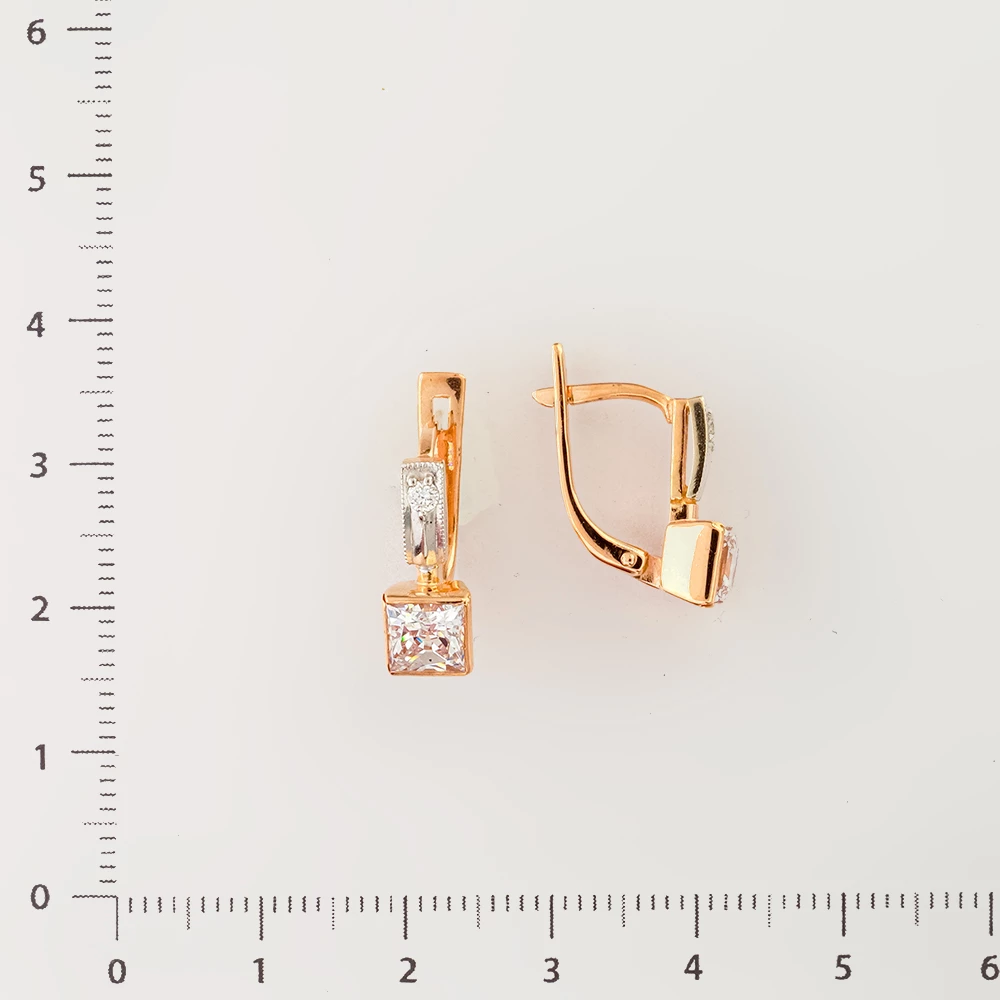 Серьги с фианитом из красного золота 585 пробы