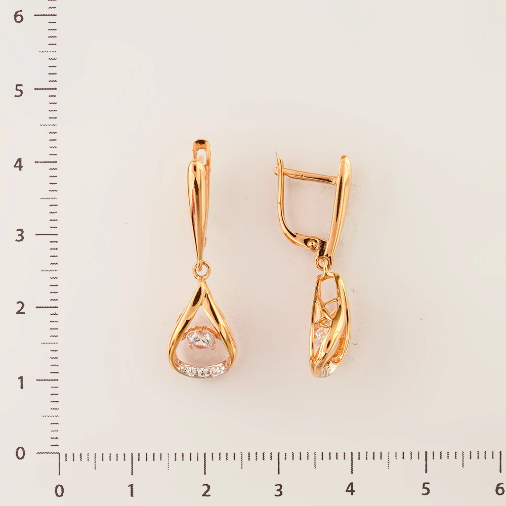 Серьги с фианитом из красного золота 585 пробы
