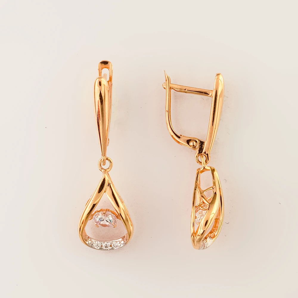 Серьги с фианитом из красного золота 585 пробы