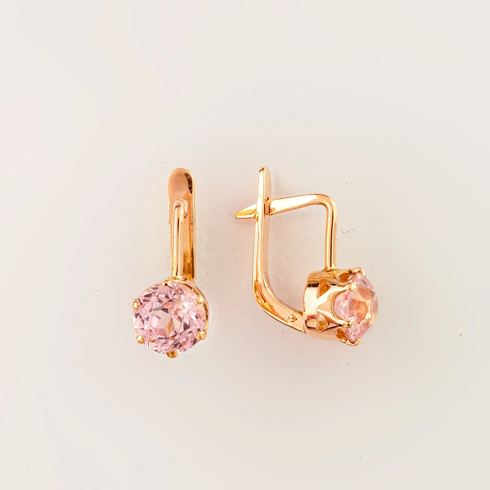 Серьги с фианитом из красного золота 583 пробы