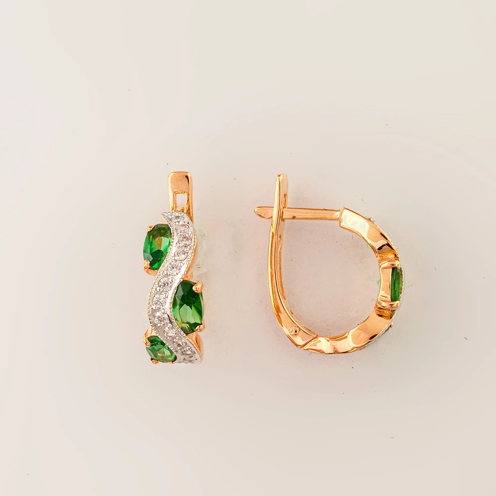 Серьги с фианитом из красного золота 585 пробы