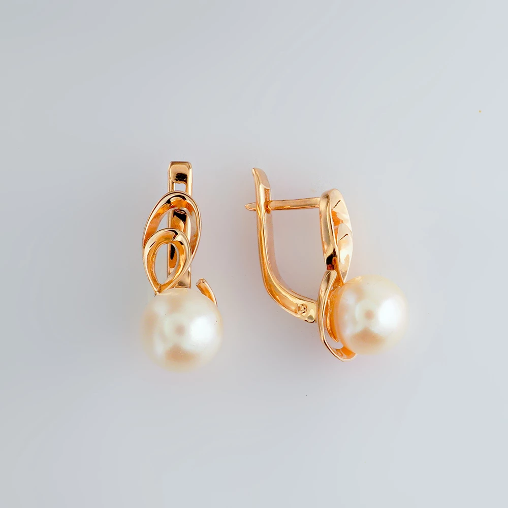 Серьги с культивированным жемчугом из красного золота 585 пробы