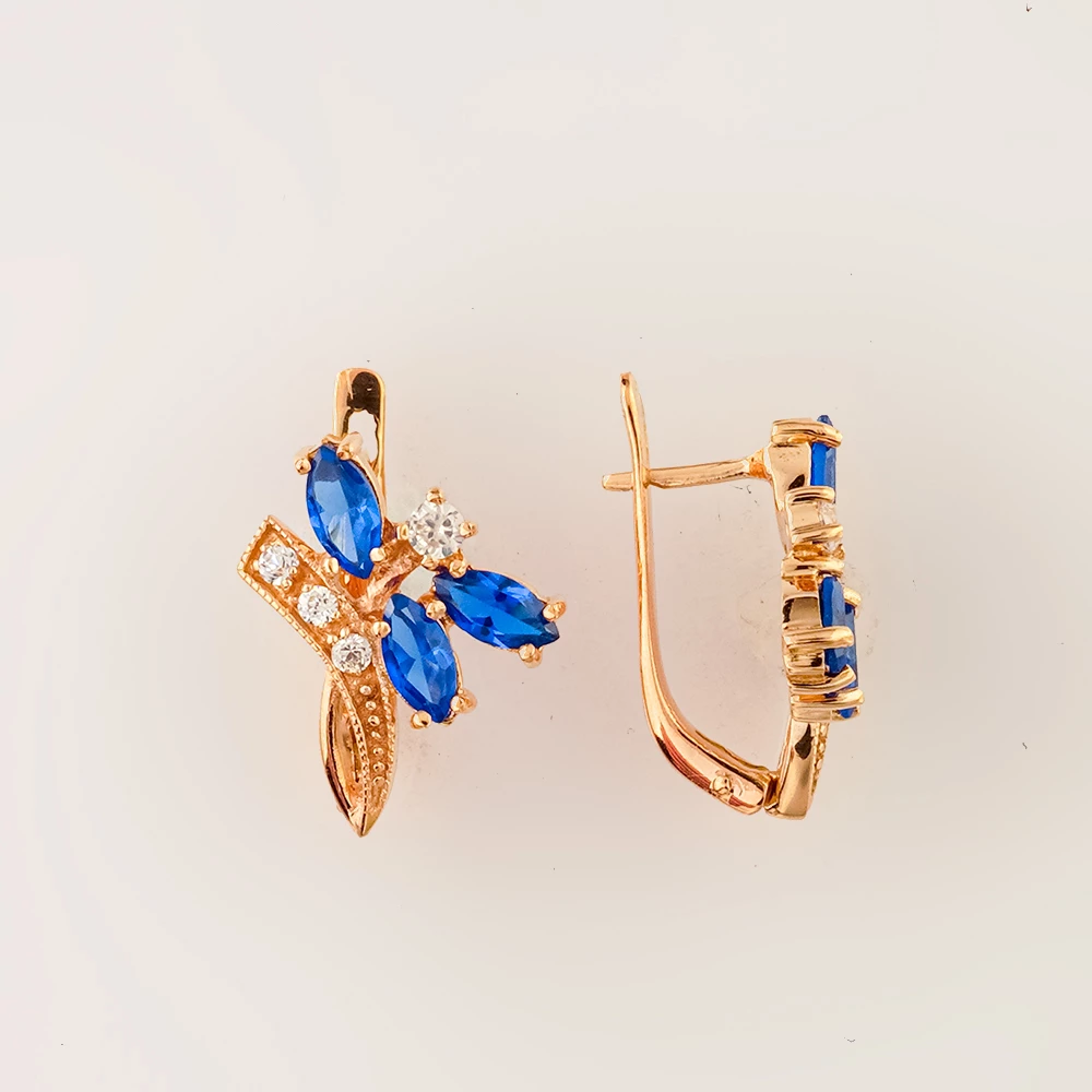 Серьги с фианитом из красного золота 585 пробы