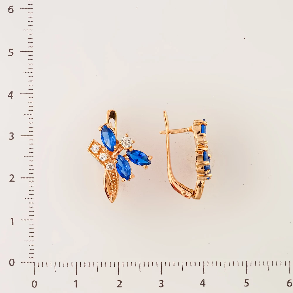 Серьги с фианитом из красного золота 585 пробы