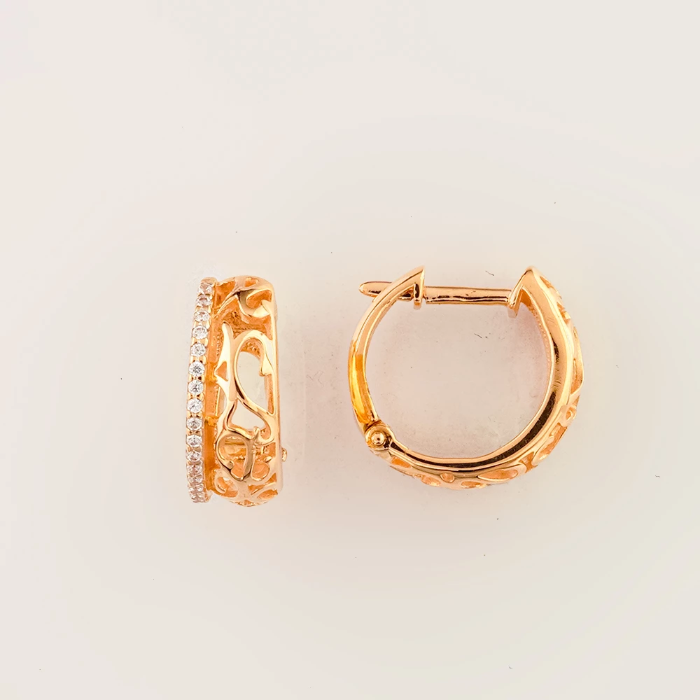 Серьги с фианитом из красного золота 585 пробы