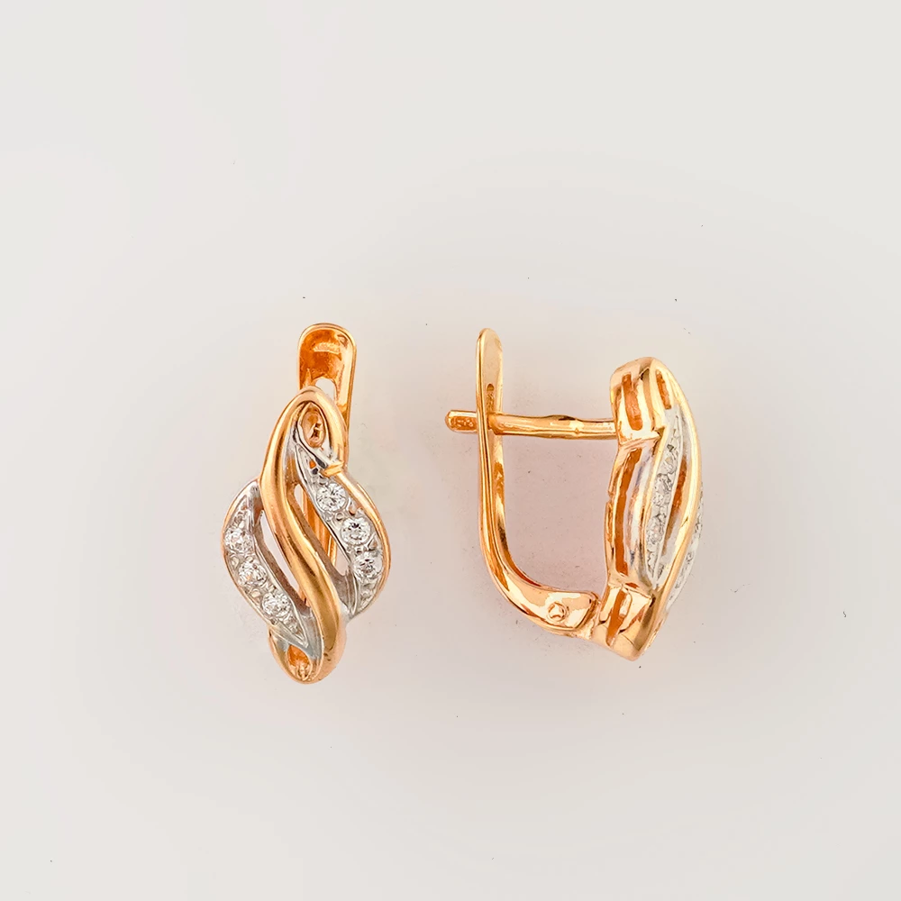 Серьги с фианитом из красного золота 585 пробы