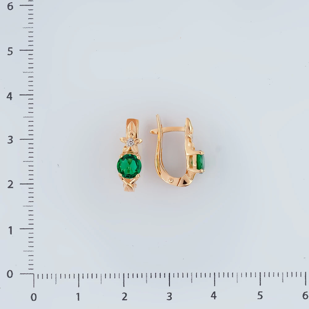 Серьги с изумрудом синтетическим из красного золота 585 пробы