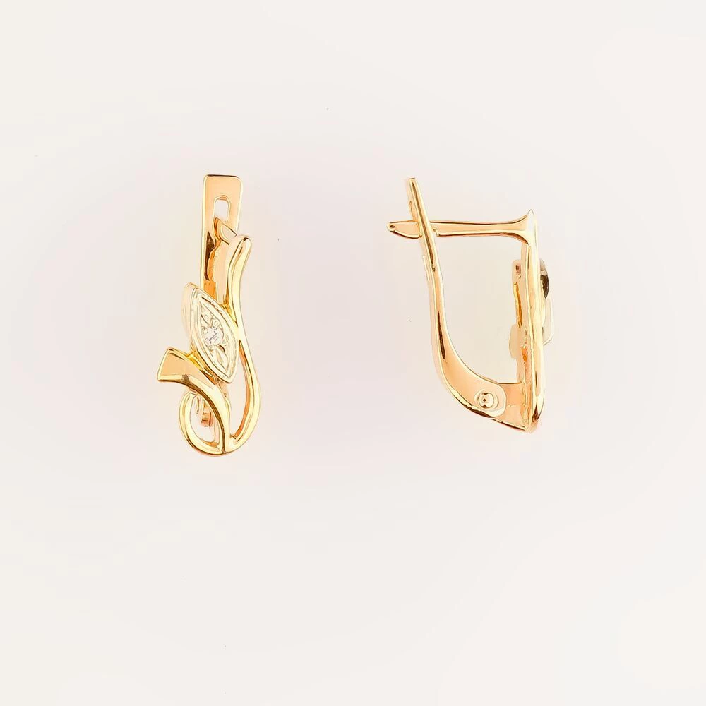 Серьги с фианитом из красного золота 585 пробы