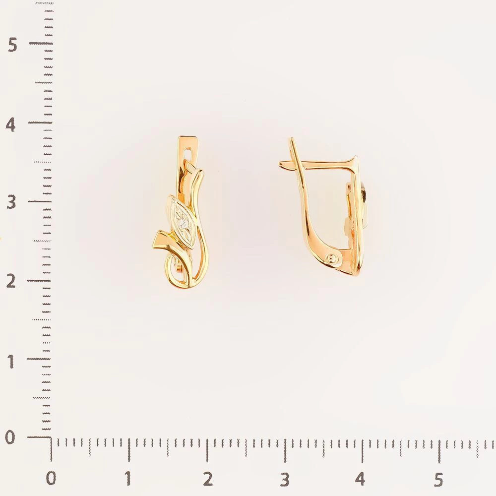 Серьги с фианитом из красного золота 585 пробы