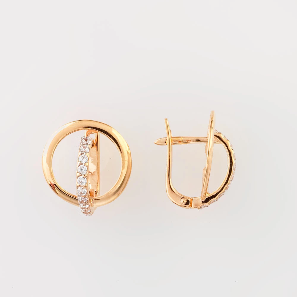 Серьги с фианитом из красного золота 585 пробы