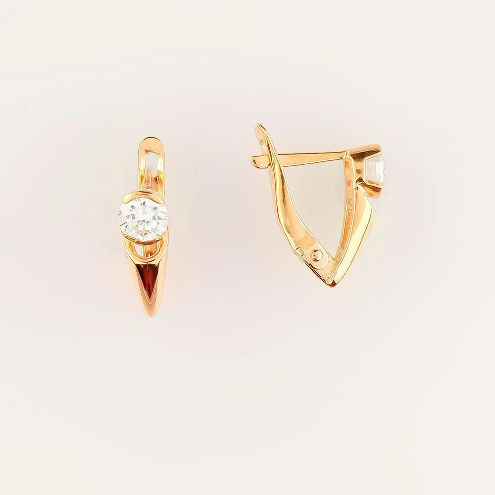 Серьги с фианитом из красного золота 585 пробы