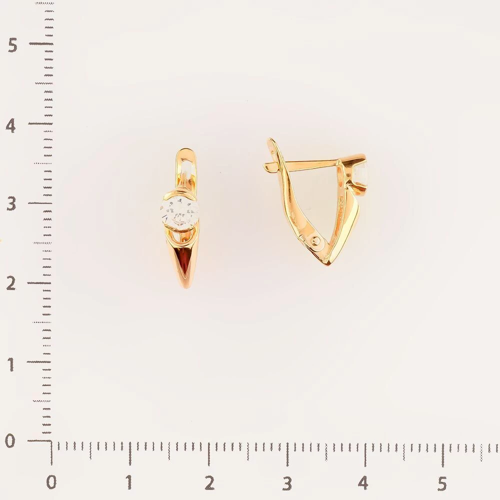 Серьги с фианитом из красного золота 585 пробы