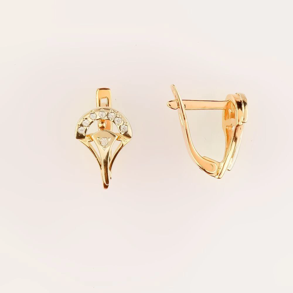 Серьги с фианитом из красного золота 585 пробы