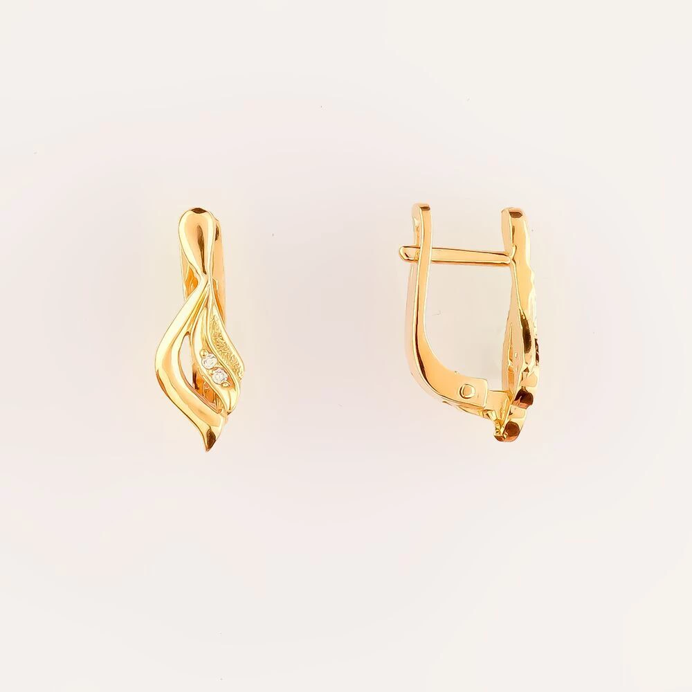 Серьги с фианитом из красного золота 585 пробы