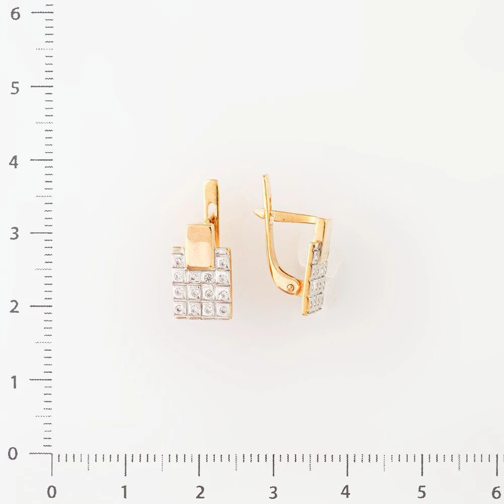 Серьги с фианитом из красного золота 585 пробы