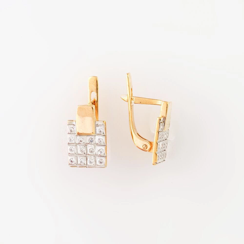 Серьги с фианитом из красного золота 585 пробы