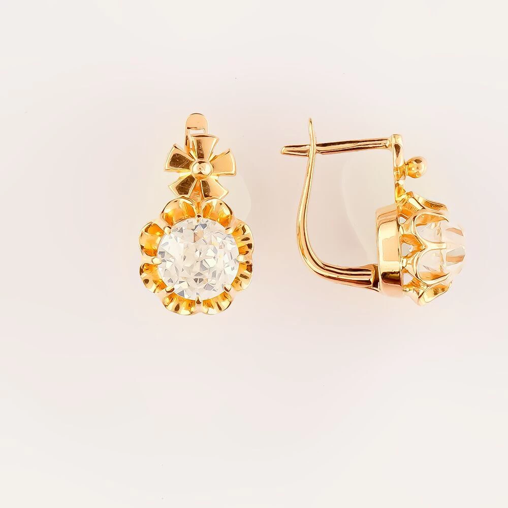 Серьги с фианитом из красного золота 583 пробы