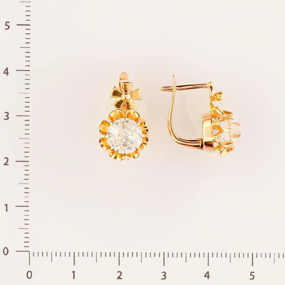 Серьги с фианитом из красного золота 583 пробы