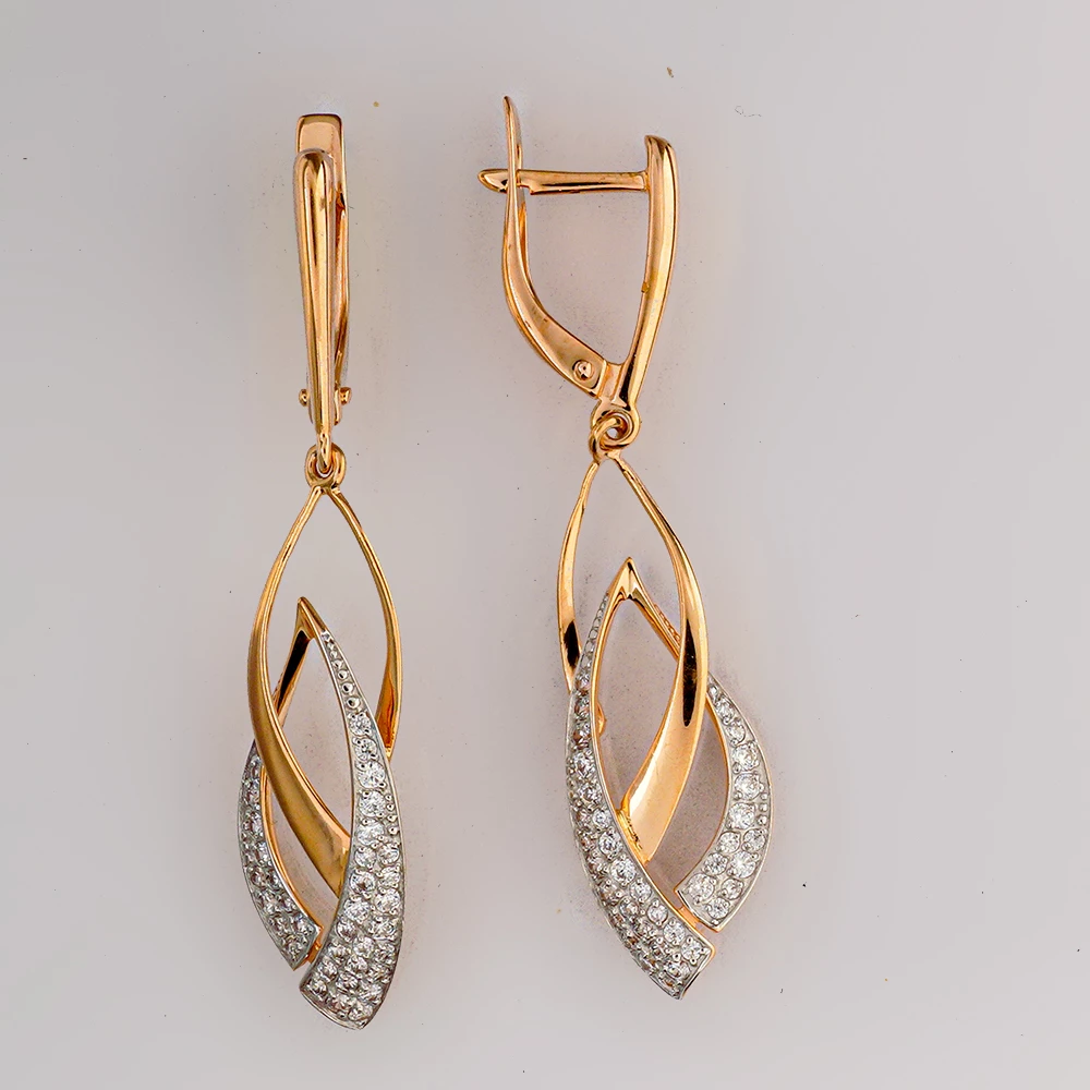 Серьги с фианитом из красного золота 585 пробы