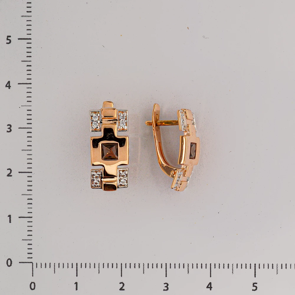 Серьги с раух-топазом из красного золота 585 пробы