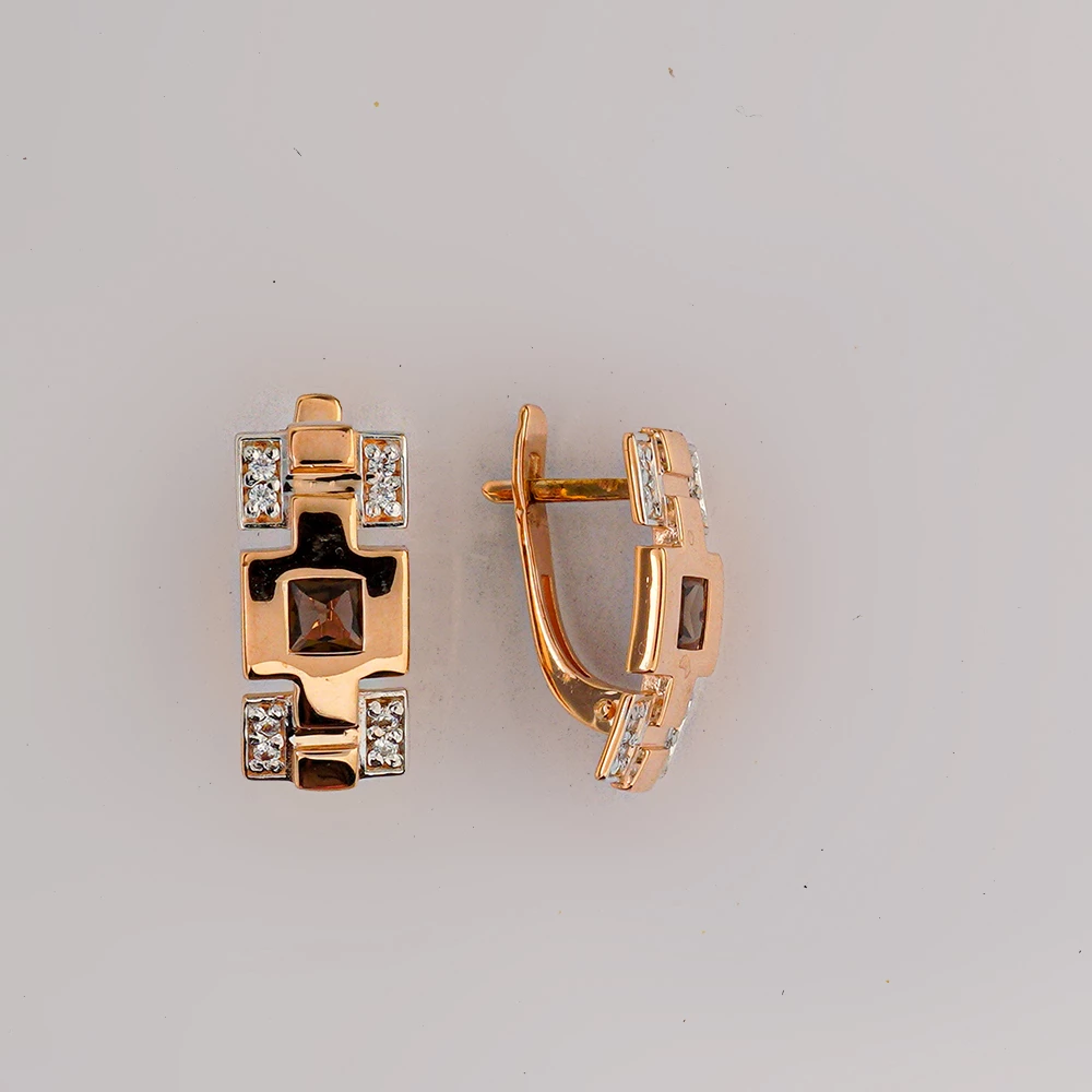 Серьги с раух-топазом из красного золота 585 пробы