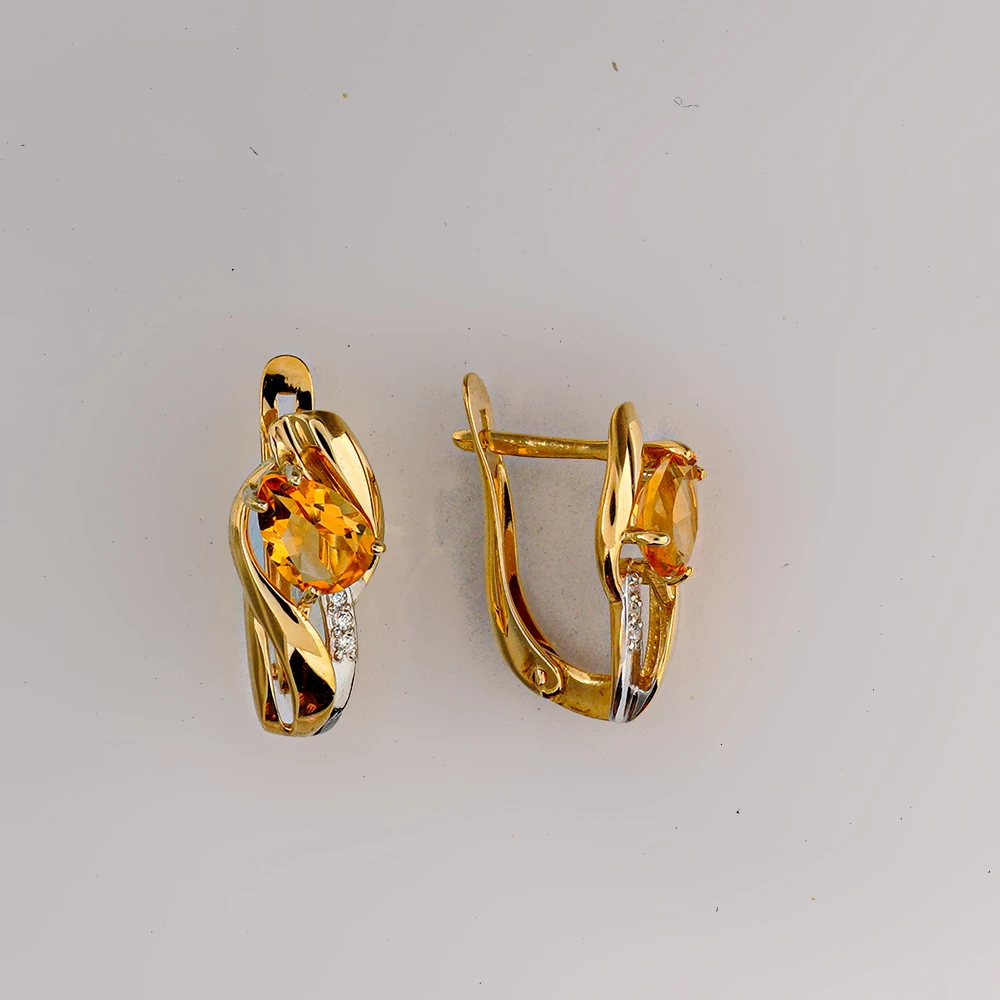 Серьги с цитрином из красного золота 585 пробы