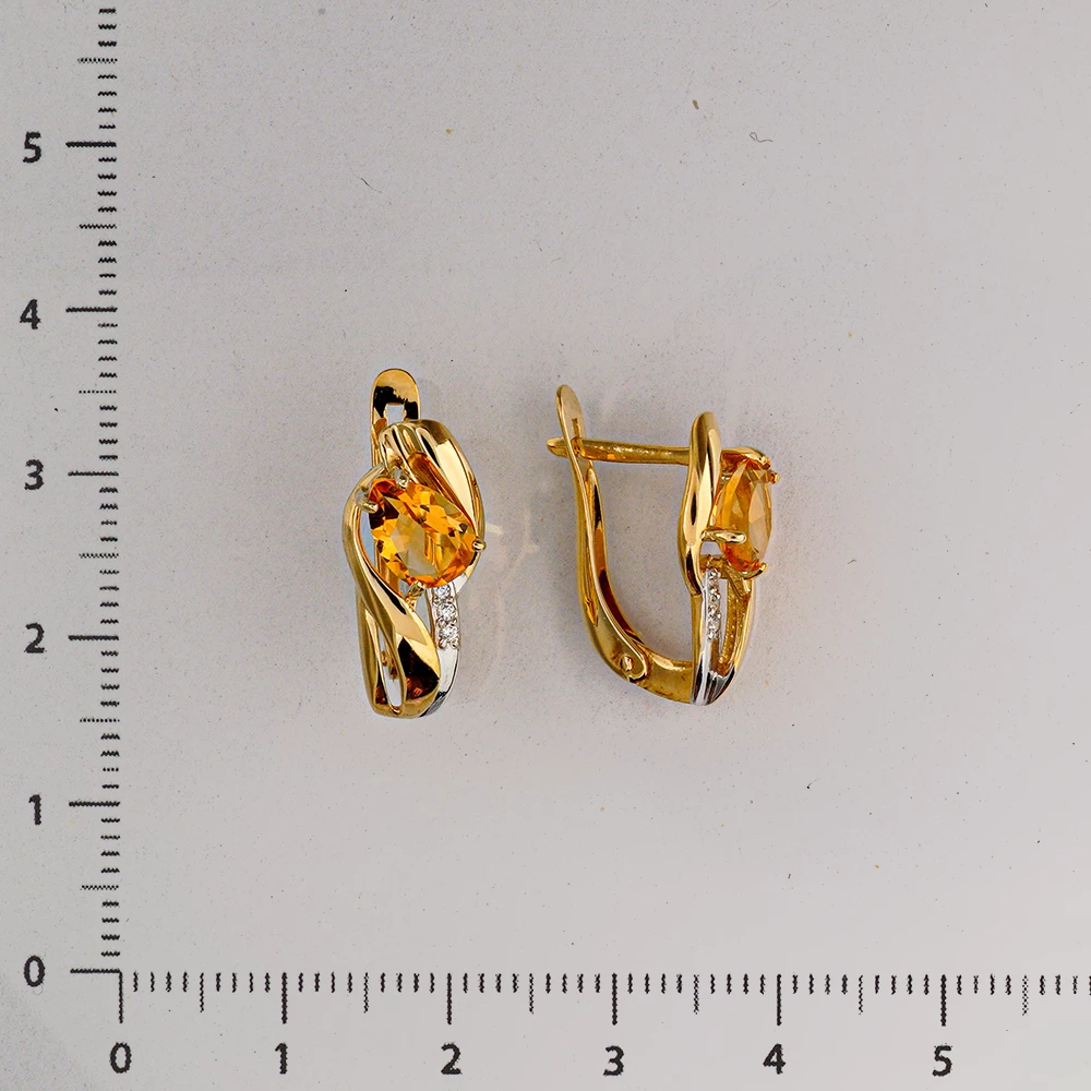Серьги с цитрином из красного золота 585 пробы