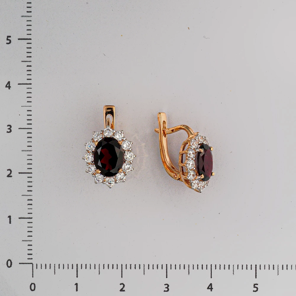 Серьги с гранатом из красного золота 585 пробы