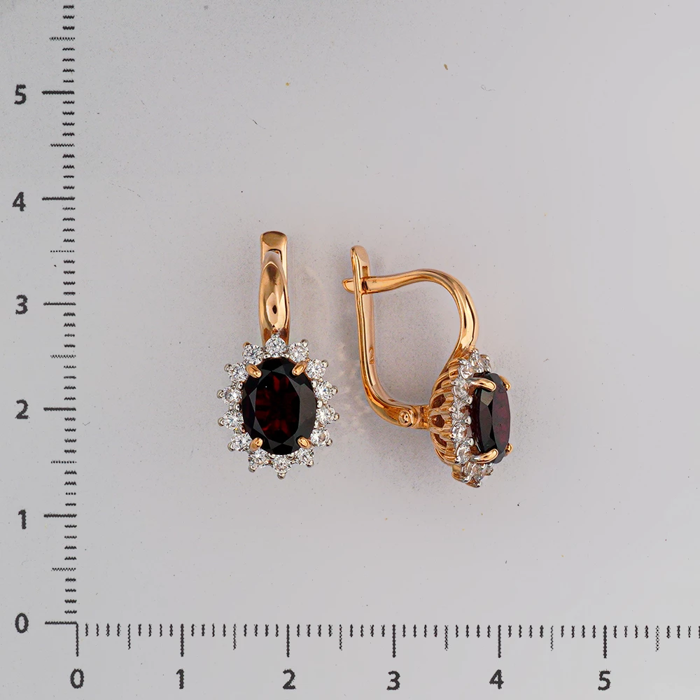 Серьги с гранатом из красного золота 585 пробы