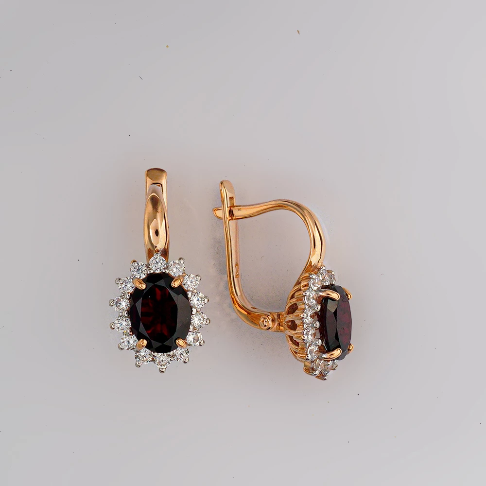 Серьги с гранатом из красного золота 585 пробы