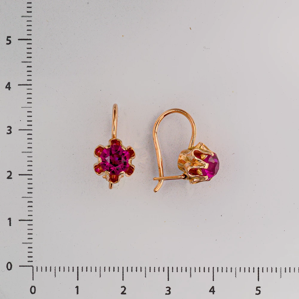 Серьги с фианитом из красного золота 583 пробы