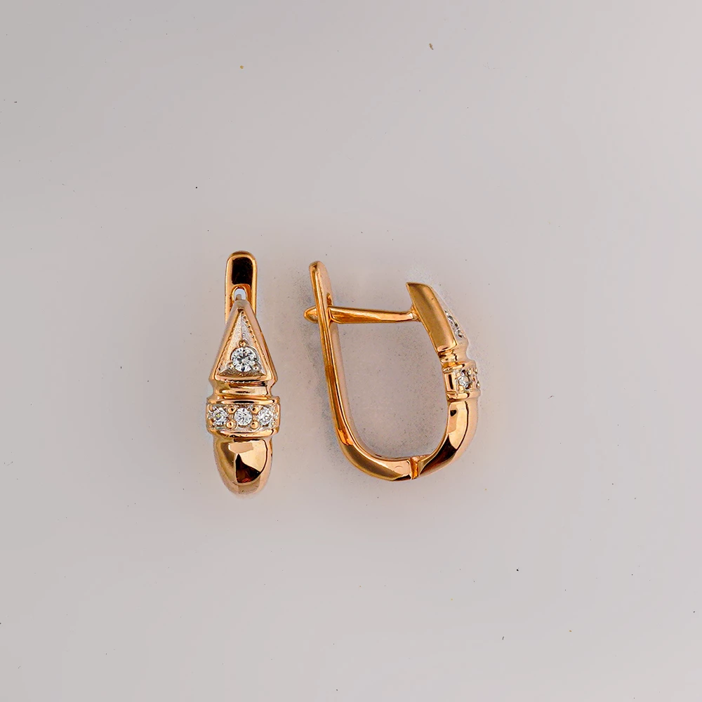 Серьги с фианитом из красного золота 585 пробы