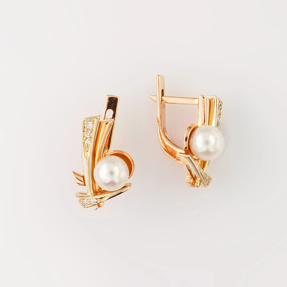 Серьги с культивированным жемчугом из красного золота 585 пробы