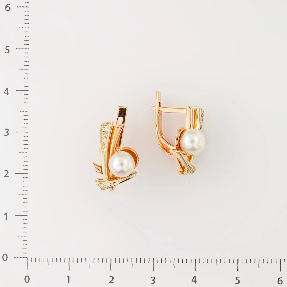 Серьги с культивированным жемчугом из красного золота 585 пробы