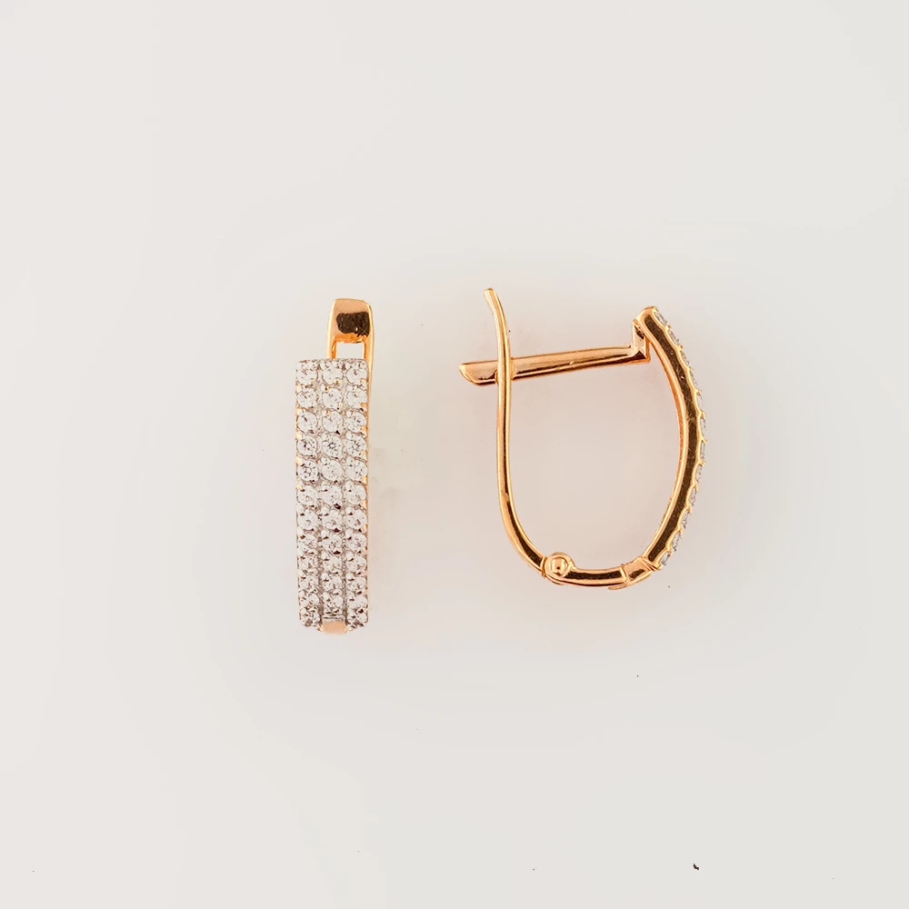 Серьги с фианитом из красного золота 585 пробы