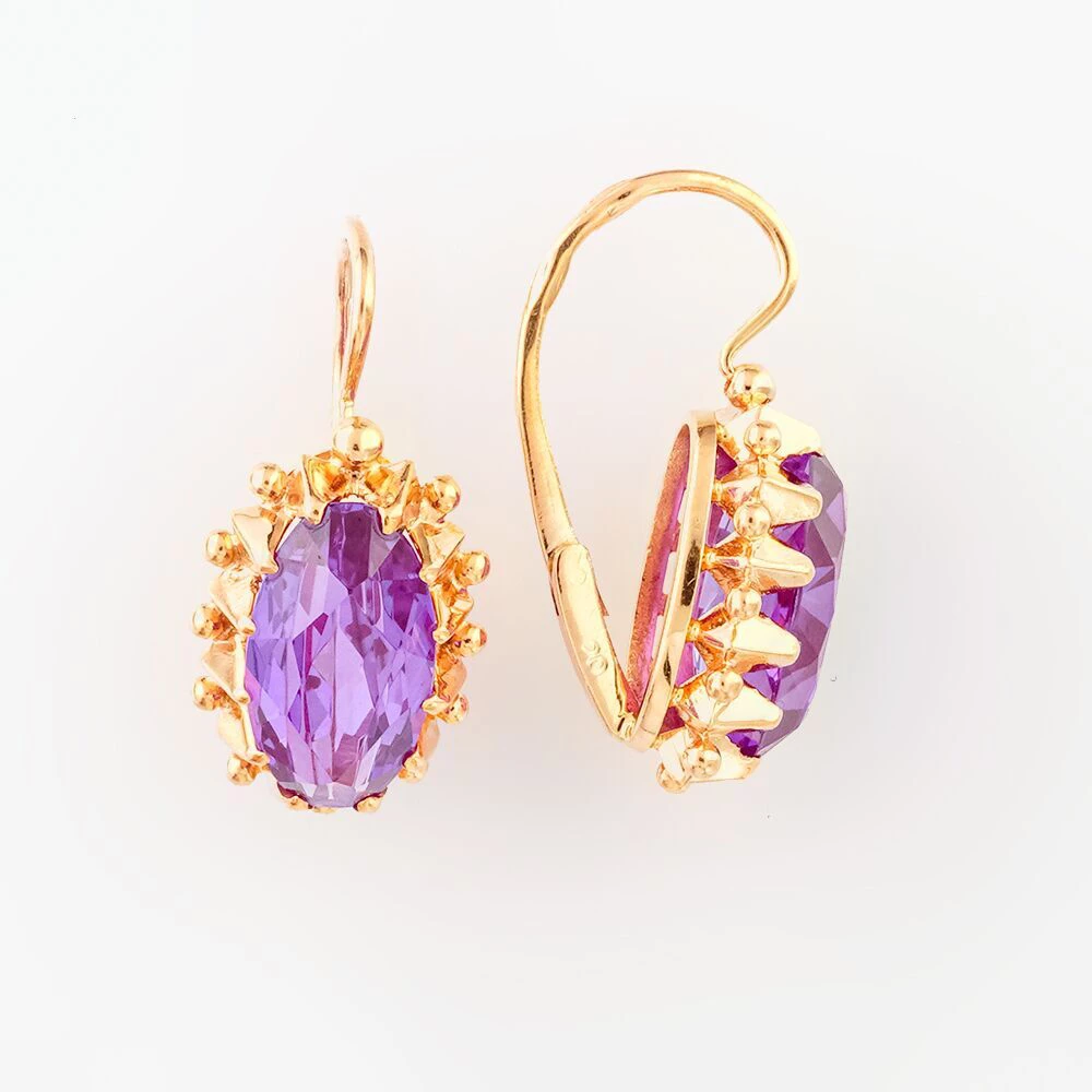 Серьги с фианитом из красного золота 583 пробы