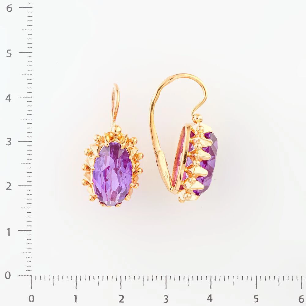 Серьги с фианитом из красного золота 583 пробы